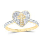 10K Yellow Gold Diamond Gift Cross Heart Ring 1/5 Cttw - Splendid Jewellery