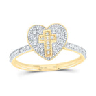 10K Yellow Gold Diamond Gift Cross Heart Ring 1/5 Cttw - Splendid Jewellery