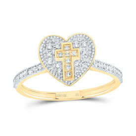 10K Yellow Gold Diamond Gift Cross Heart Ring 1/5 Cttw - Splendid Jewellery