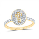 10K Yellow Gold Diamond Gift Cross Oval Ring 1/4 Cttw - Splendid Jewellery