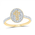 10K Yellow Gold Diamond Gift Cross Oval Ring 1/4 Cttw - Splendid Jewellery