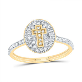 10K Yellow Gold Diamond Gift Cross Oval Ring 1/4 Cttw - Splendid Jewellery