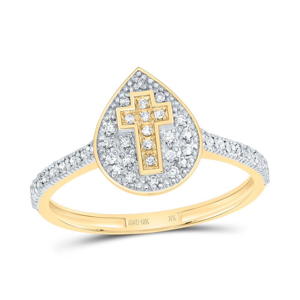 10K Yellow Gold Diamond Gift Cross Pear Ring 1/6 Cttw - Splendid Jewellery