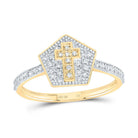 10K Yellow Gold Diamond Gift Cross Pentagon Ring 1/5 Cttw - Splendid Jewellery