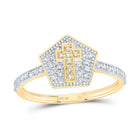 10K Yellow Gold Diamond Gift Cross Pentagon Ring 1/5 Cttw - Splendid Jewellery