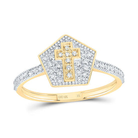 10K Yellow Gold Diamond Gift Cross Pentagon Ring 1/5 Cttw - Splendid Jewellery