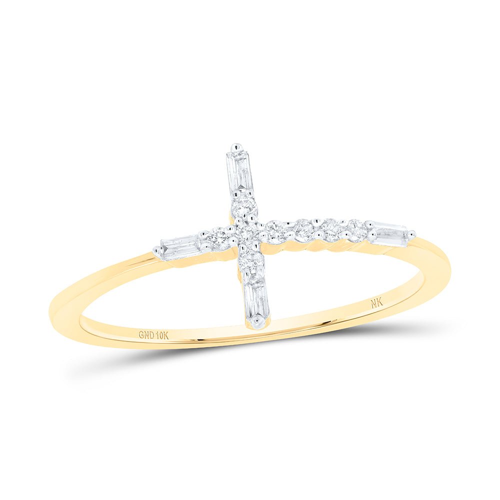 10K Yellow Gold Diamond Gift Cross Ring 1/10 Cttw - Splendid Jewellery