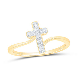 10K Yellow Gold Diamond Gift Cross Ring 1/12 Cttw - Splendid Jewellery