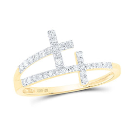 10K Yellow Gold Diamond Gift Cross Ring 1/5 Cttw - Splendid Jewellery