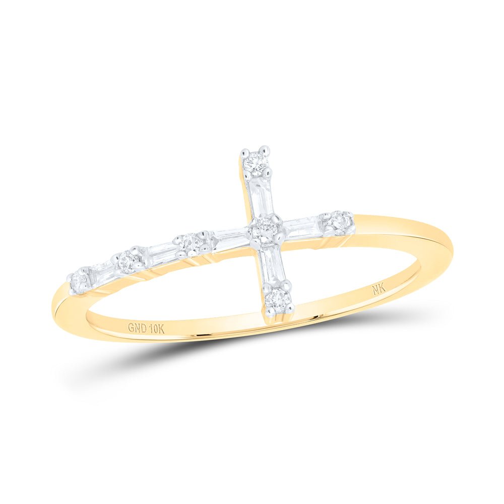 10K Yellow Gold Diamond Gift Cross Ring 1/8 Cttw - Splendid Jewellery