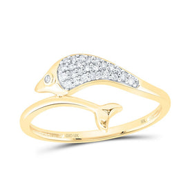 10K Yellow Gold Diamond Gift Dolphin Ring 1/10 Cttw - Splendid Jewellery