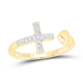 10K Yellow Gold Diamond Gift Heart Cross Ring 1/10 Cttw - Splendid Jewellery