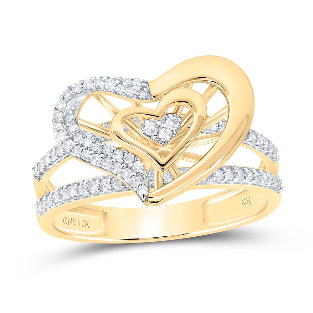 10K Yellow Gold Diamond Gift Heart Ring 1/3 Cttw - Splendid Jewellery