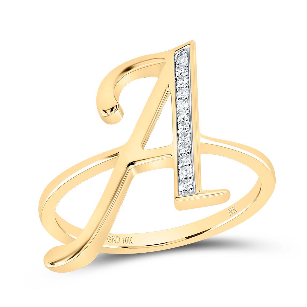 10K Yellow Gold Diamond Gift Initial "A" Women's Ring 1/20 Cttw - Splendid Jewellery
