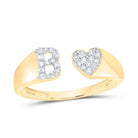 10K Yellow Gold Diamond Gift Initial "B" Women's Heart Ring 1/8 Cttw - Splendid Jewellery