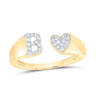 10K Yellow Gold Diamond Gift Initial "B" Women's Heart Ring 1/8 Cttw - Splendid Jewellery