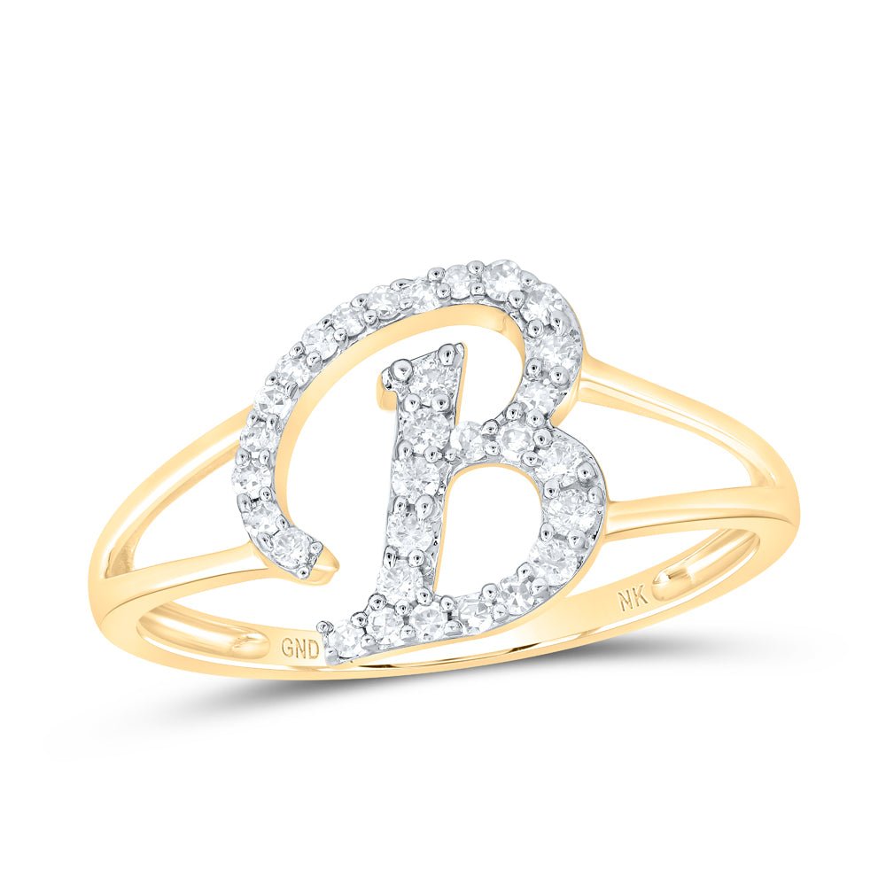 10K Yellow Gold Diamond Gift Initial "B" Women's Ring 1/5 Cttw - Splendid Jewellery