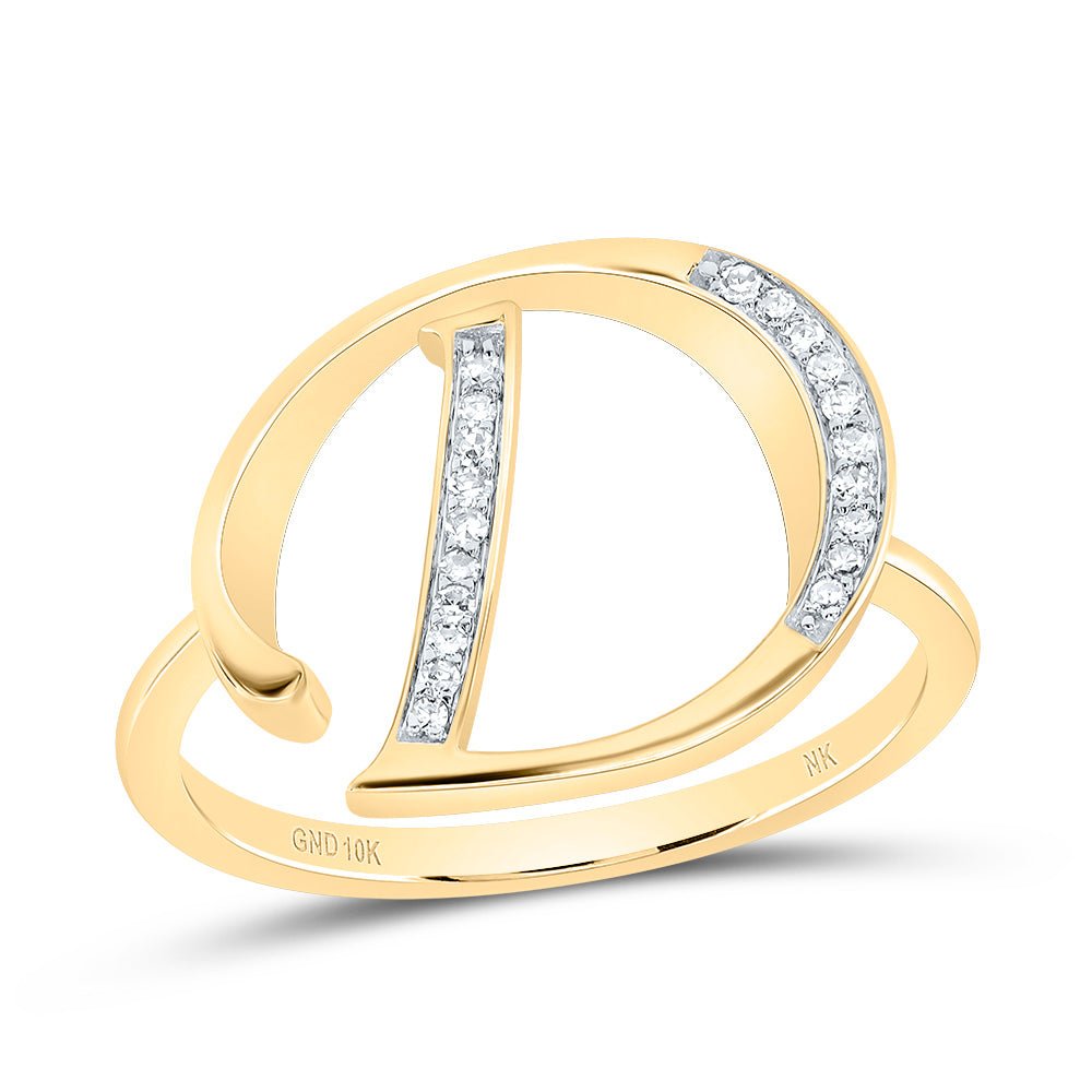 10K Yellow Gold Diamond Gift Initial "D" Women's Ring 1/12 Cttw - Splendid Jewellery