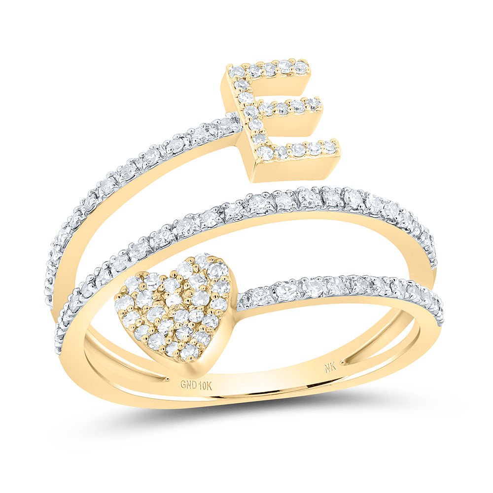 10K Yellow Gold Diamond Gift Initial "E" Heart Women's Ring 3/8 Cttw - Splendid Jewellery