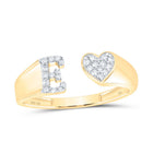 10K Yellow Gold Diamond Gift Initial "E" Women's Heart Ring 1/10 Cttw - Splendid Jewellery