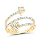 10K Yellow Gold Diamond Gift Initial "F" Heart Women's Ring 3/8 Cttw - Splendid Jewellery