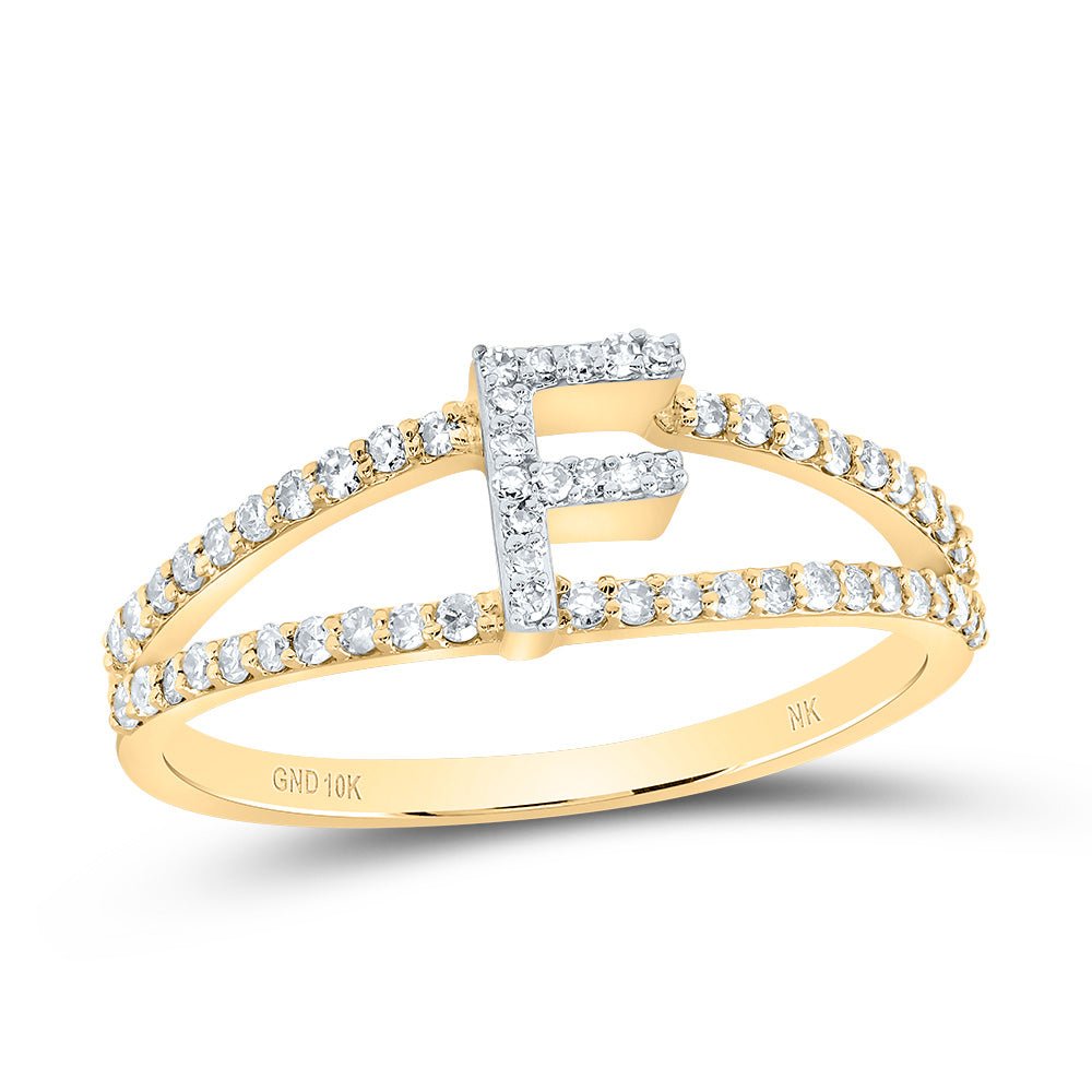 10K Yellow Gold Diamond Gift Initial "F" Women's Ring 1/4 Cttw - Splendid Jewellery