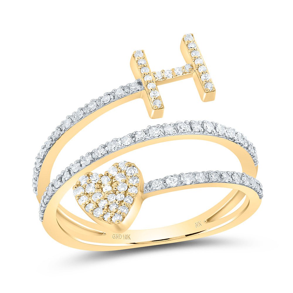 10K Yellow Gold Diamond Gift Initial "H" Heart Women's Ring 3/8 Cttw - Splendid Jewellery