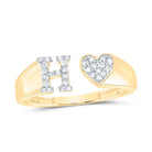 10K Yellow Gold Diamond Gift Initial "H" Women's Heart Ring 1/8 Cttw - Splendid Jewellery