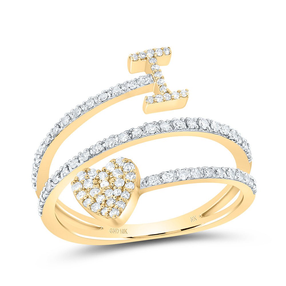 10K Yellow Gold Diamond Gift Initial "I" Heart Women's Ring 3/8 Cttw - Splendid Jewellery