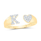10K Yellow Gold Diamond Gift Initial "K" Women's Heart Ring 1/8 Cttw - Splendid Jewellery