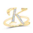 10K Yellow Gold Diamond Gift Initial "K" Women's Ring 1/12 Cttw - Splendid Jewellery
