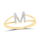 10K Yellow Gold Diamond Gift Initial "M" Women's Ring 1/12 Cttw - Splendid Jewellery