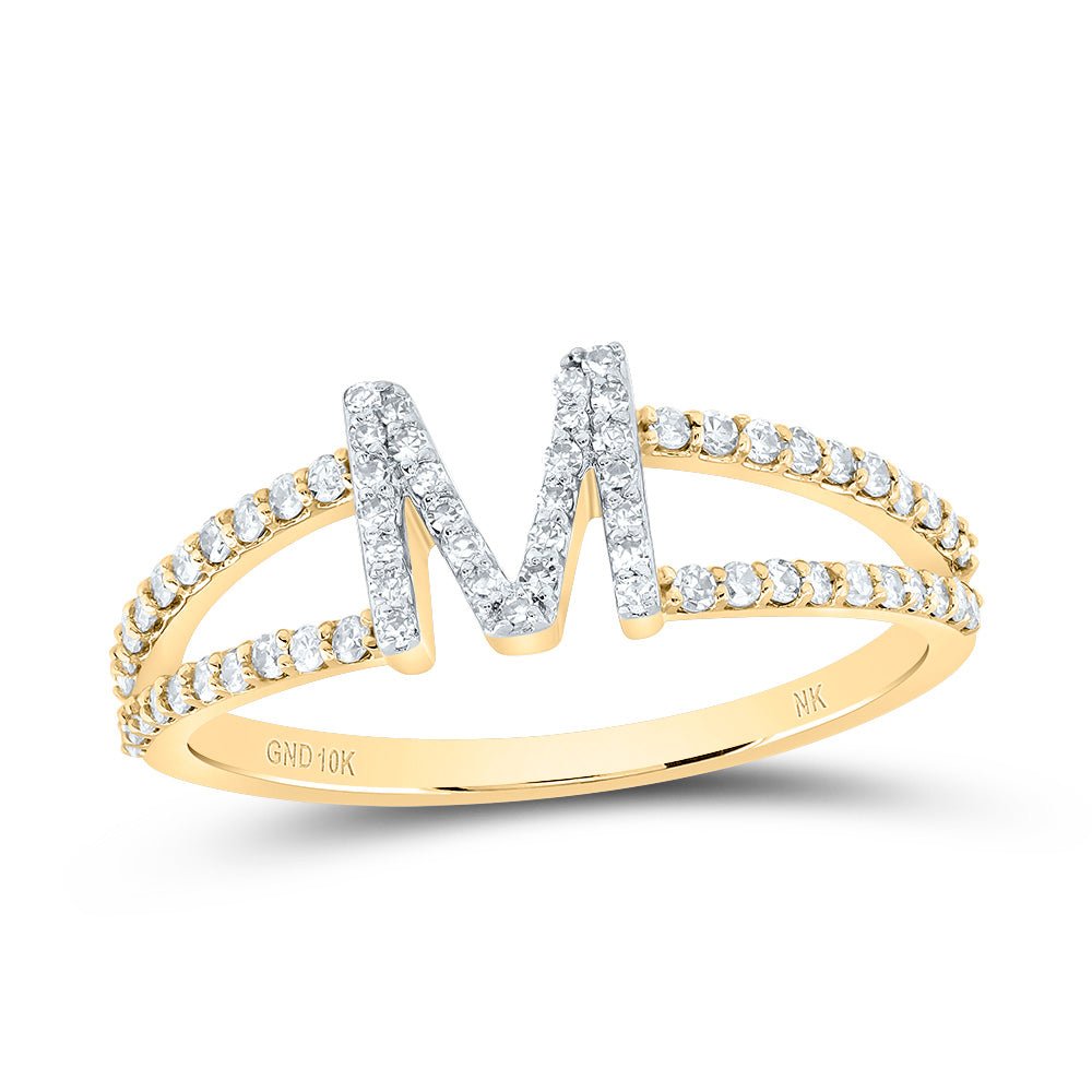 10K Yellow Gold Diamond Gift Initial "M" Women's Ring 1/4 Cttw - Splendid Jewellery