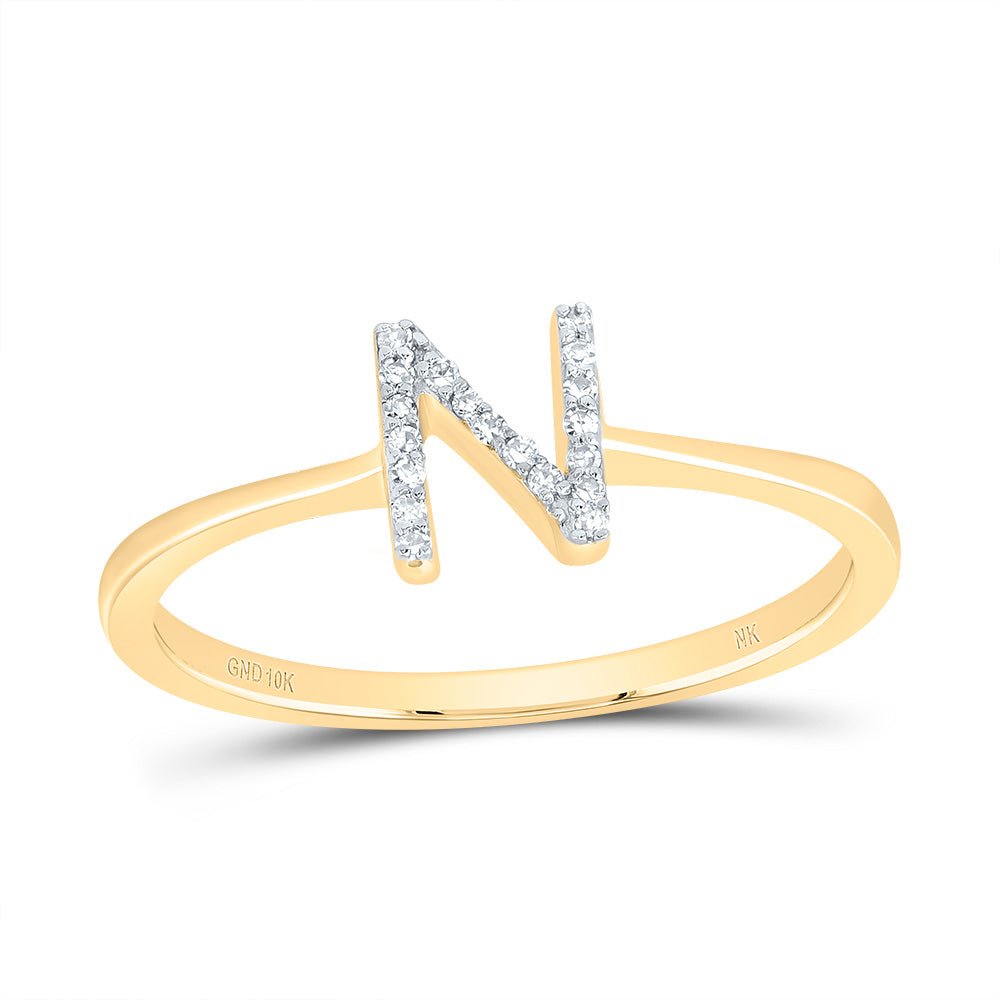10K Yellow Gold Diamond Gift Initial "N" Ring 1/20 Cttw - Splendid Jewellery