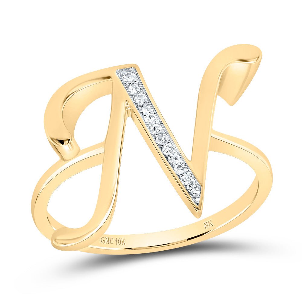 10K Yellow Gold Diamond Gift Initial "N" Women's Ring 1/20 Cttw - Splendid Jewellery