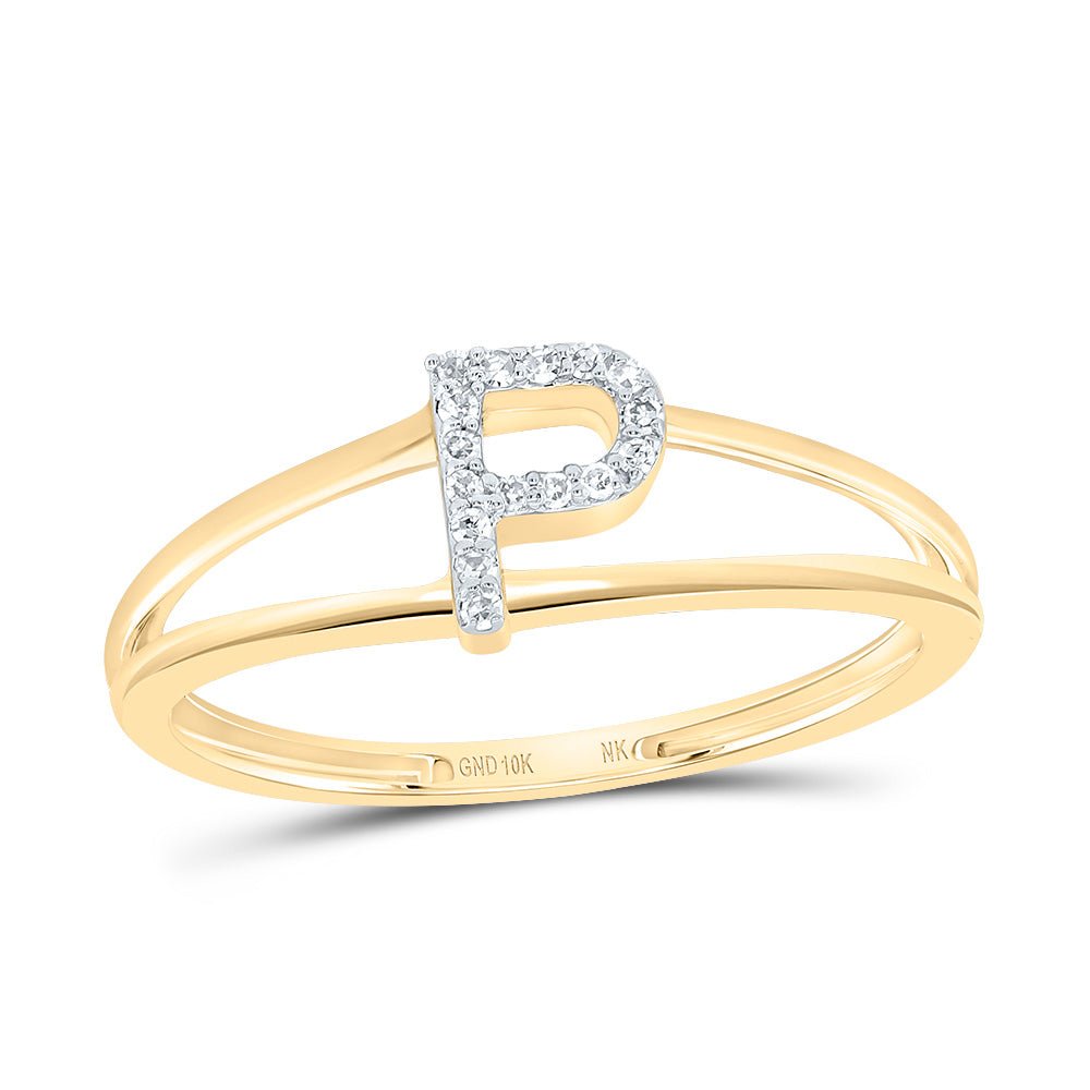 10K Yellow Gold Diamond Gift Initial "P" Women's Ring 1/20 Cttw - Splendid Jewellery