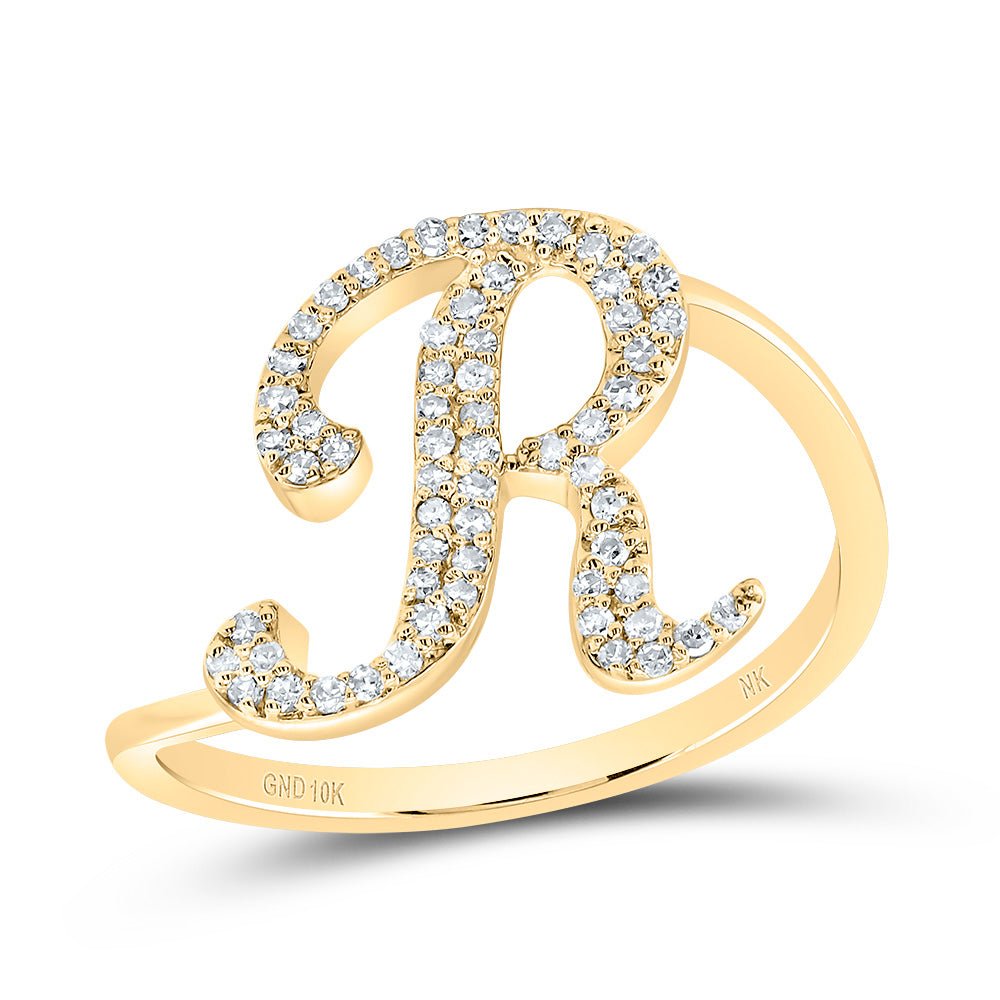 10K Yellow Gold Diamond Gift Initial "R" Ring 1/5 Cttw - Splendid Jewellery