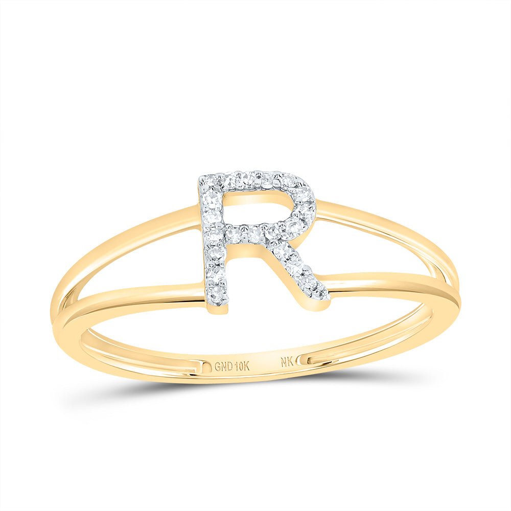 10K Yellow Gold Diamond Gift Initial "R" Women's Ring 1/20 Cttw - Splendid Jewellery