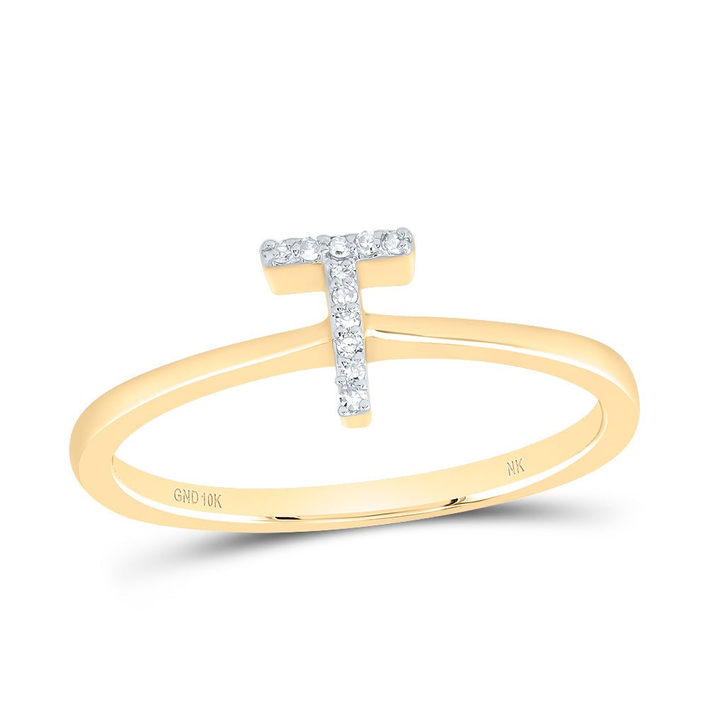 10K Yellow Gold Diamond Gift Initial "T" Ring 0.03 Cttw - Splendid Jewellery