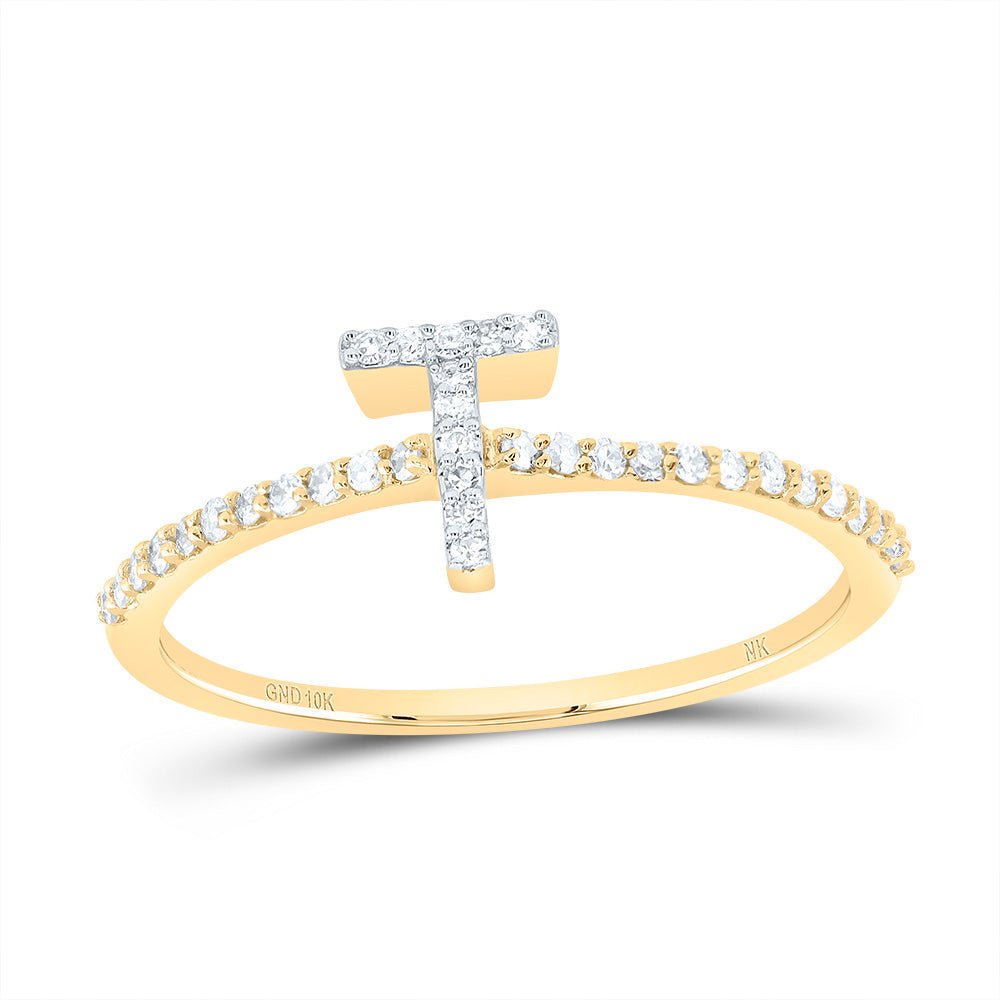 10K Yellow Gold Diamond Gift Initial "T" Ring 1/6 Cttw - Splendid Jewellery