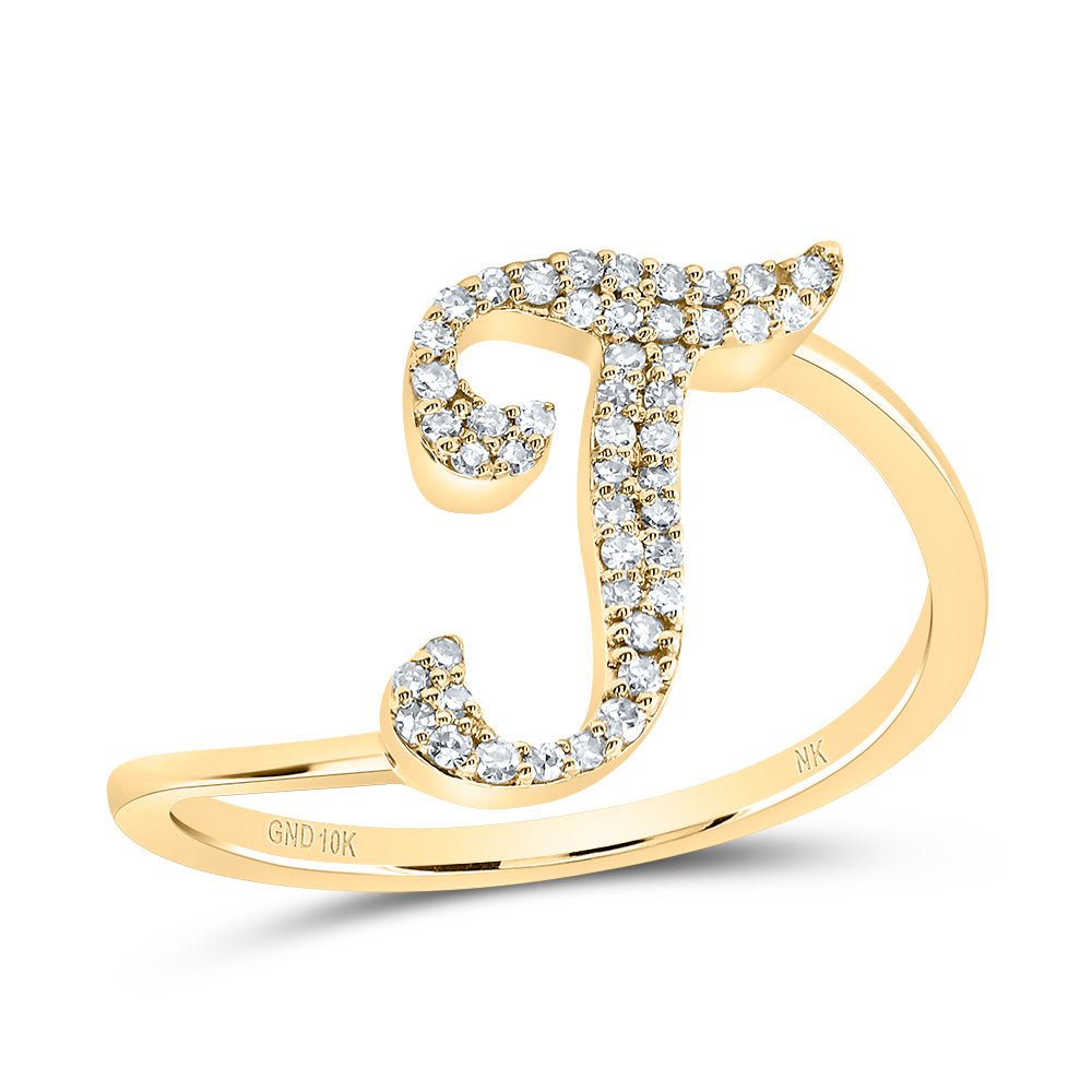 10K Yellow Gold Diamond Gift Initial "T" Ring 1/8 Cttw - Splendid Jewellery