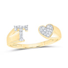 10K Yellow Gold Diamond Gift Initial "T" Women's Heart Ring 1/10 Cttw - Splendid Jewellery