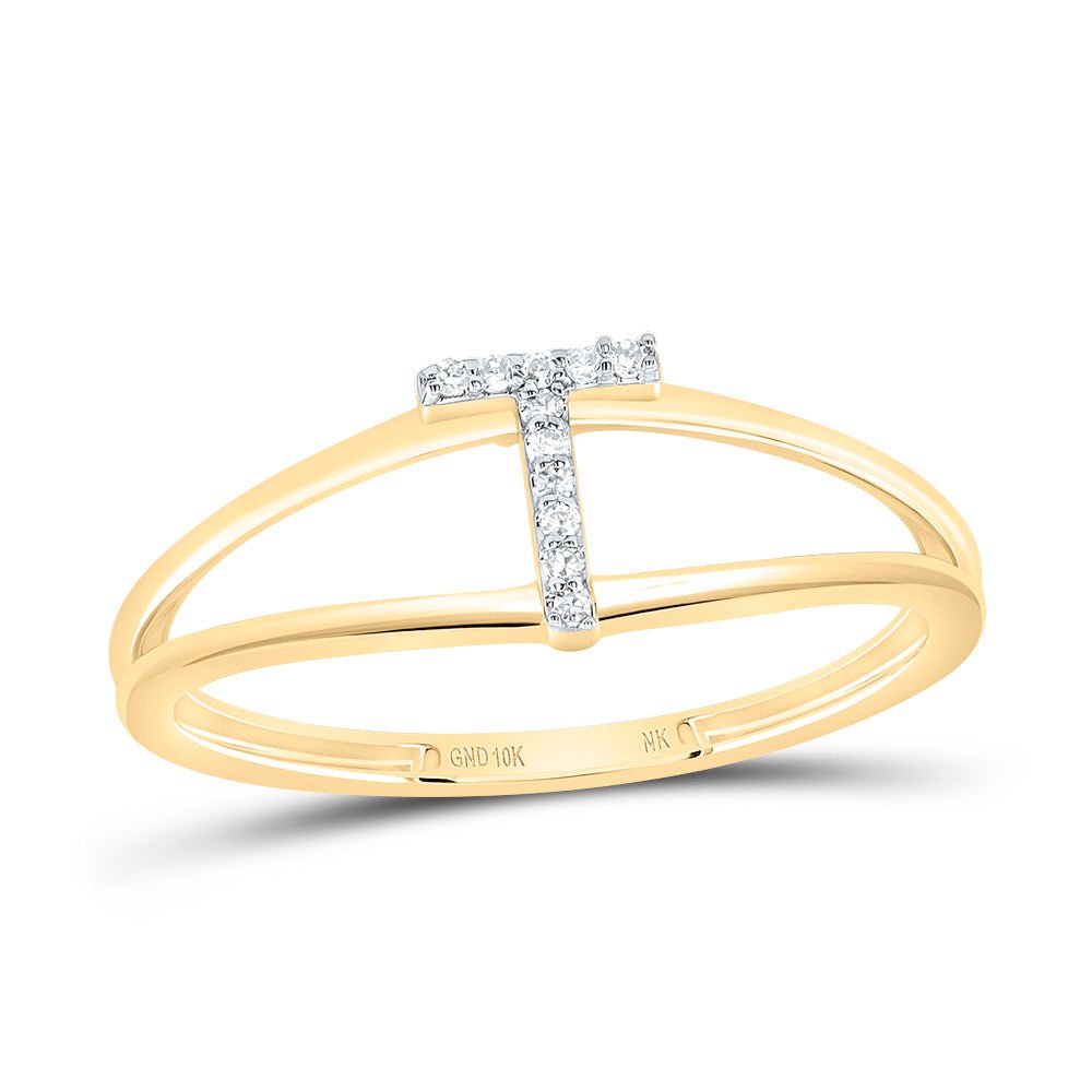 10K Yellow Gold Diamond Gift Initial "T" Women's Ring 0.03 Cttw - Splendid Jewellery