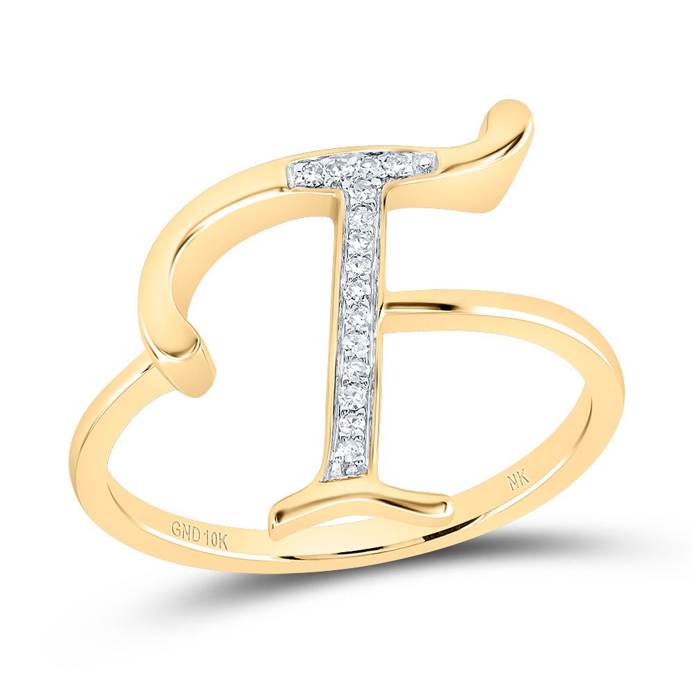 10K Yellow Gold Diamond Gift Initial "T" Women's Ring 1/20 Cttw - Splendid Jewellery