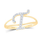 10K Yellow Gold Diamond Gift Initial "T" Women's Ring 1/6 Cttw - Splendid Jewellery