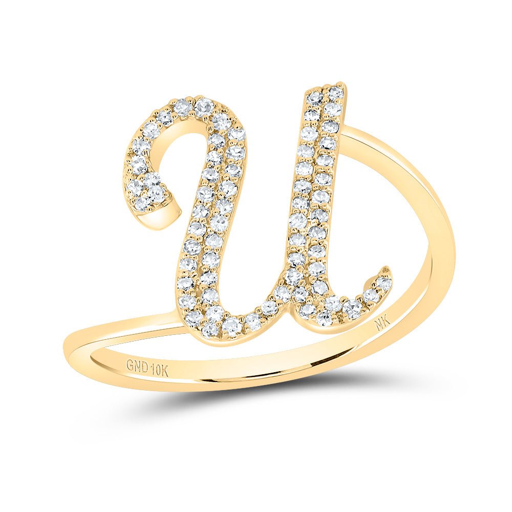 10K Yellow Gold Diamond Gift Initial "U" Ring 1/5 Cttw - Splendid Jewellery