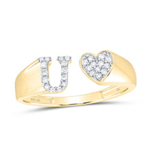 Load image into Gallery viewer, 10K Yellow Gold Diamond Gift Initial "U" Women's Heart Ring 1/8 Cttw - Splendid Jewellery