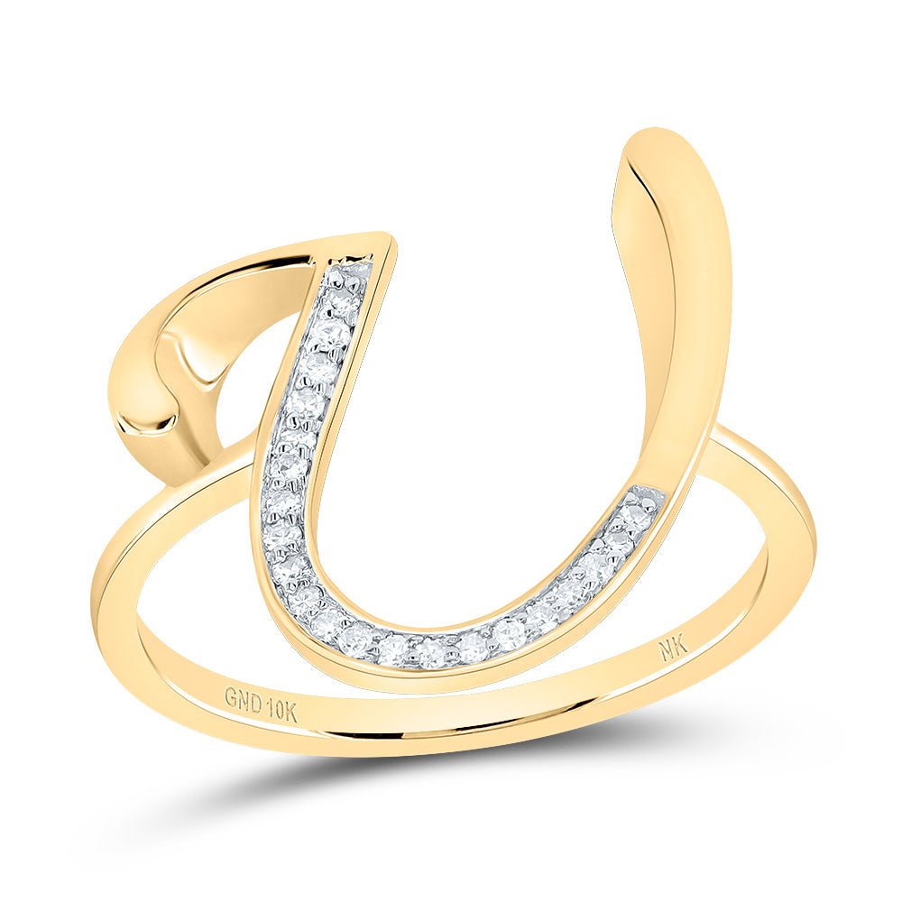 10K Yellow Gold Diamond Gift Initial "U" Women's Ring 1/10 Cttw - Splendid Jewellery