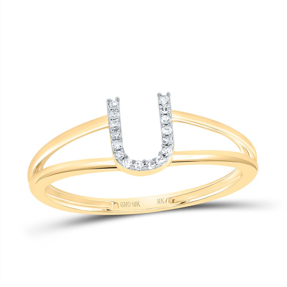 10K Yellow Gold Diamond Gift Initial "U" Women's Ring 1/20 Cttw - Splendid Jewellery