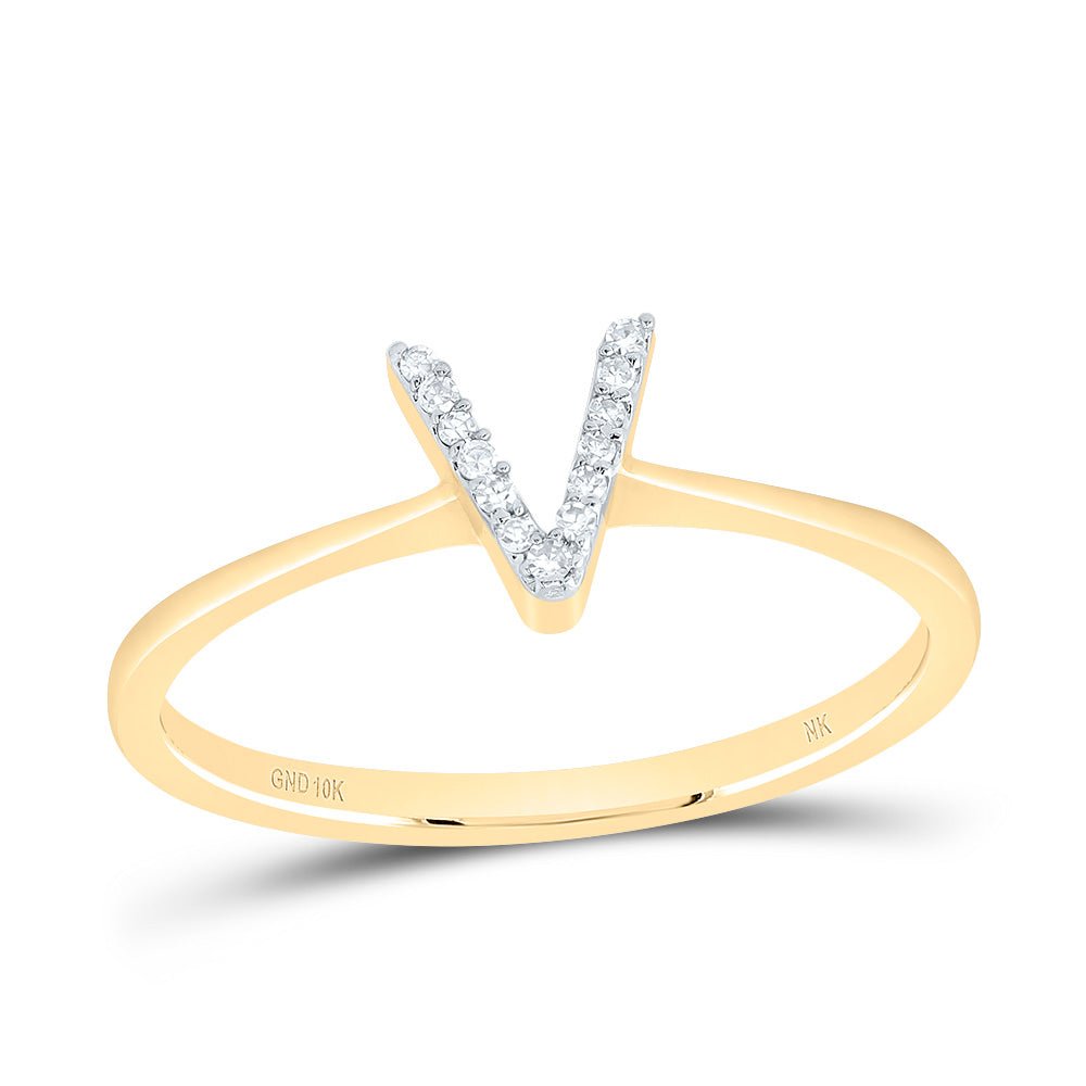 10K Yellow Gold Diamond Gift Initial "V" Ring 1/20 Cttw - Splendid Jewellery